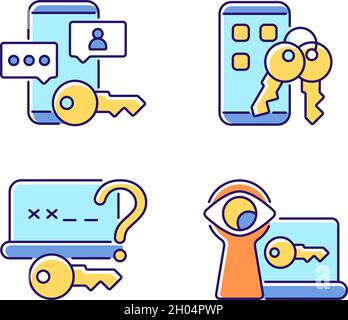 Password protection RGB color icons set Stock Vector