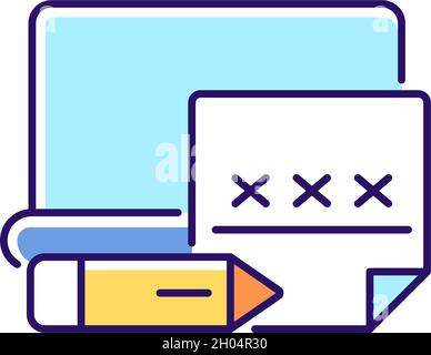 Using memo to remember password RGB color icon Stock Vector