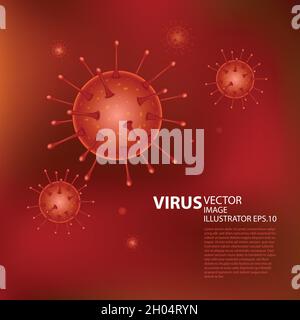Virus Vector Illustration microbe on red background. Computer virus, allergy bacteria, medical healthcare, microbiology concept. Stock Vector