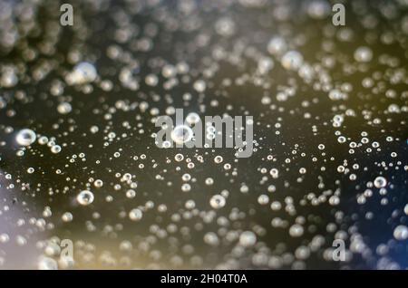 Background of air bubbles on the water surface. Close-up shot of air bubbles in liquid. Selective focus. Extreme close-up images of water bubbles Stock Photo