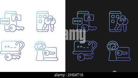 Password protection gradient icons set for dark and light mode Stock Vector