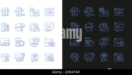 Password management gradient icons set for dark and light mode Stock Vector
