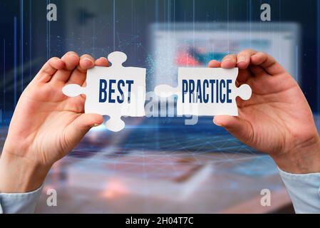 Text caption presenting Best Practice. Business overview commercial procedures that are accepted prescribed being correct Business Woman Holding Stock Photo