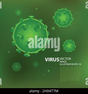 Virus Vector Illustration microbe on green background. Computer virus, allergy bacteria, medical healthcare, microbiology concept. Stock Vector