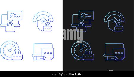 Laptop passwords gradient icons set for dark and light mode Stock Vector
