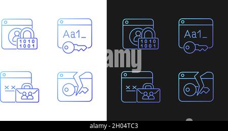 Password encryption gradient icons set for dark and light mode Stock Vector