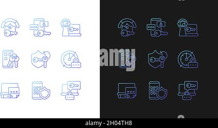 Password requirements gradient icons set for dark and light mode Stock Vector