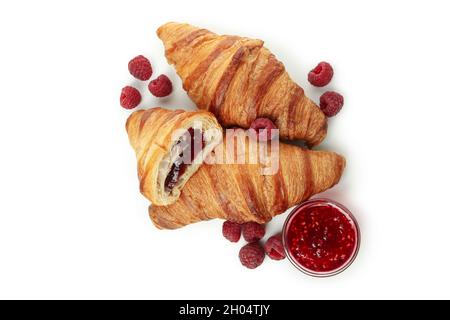 Croissants with raspberry jam isolated on white background Stock Photo
