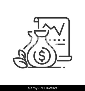 Profit growth - vector line design single isolated icon on white background. High quality black pictogram. Money bags show idea of increasing savings Stock Vector