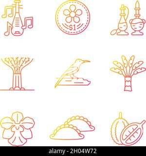 Singapore identity gradient linear vector icons set Stock Vector