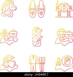 Singapore national values gradient linear vector icons set Stock Vector