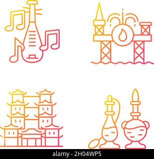 Culture of Singapore gradient linear vector icons set Stock Vector