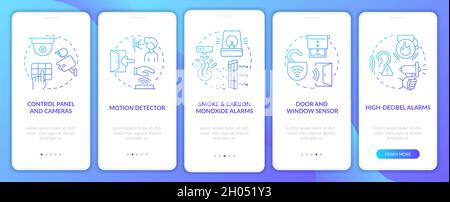 Home security blue gradient onboarding mobile app page screen Stock Vector