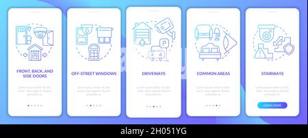 Security cameras placement blue gradient onboarding mobile app page screen Stock Vector