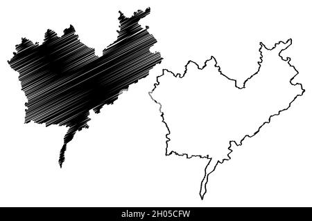 Kishanganj district (Bihar State, Purnia division, Republic of India) map vector illustration, scribble sketch Kishanganj map Stock Vector