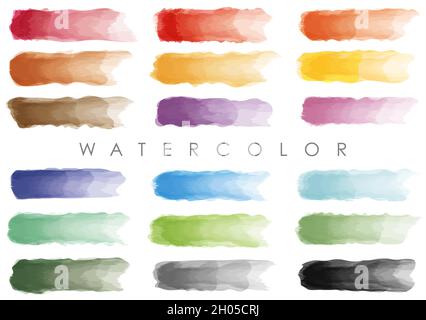 Set Of Watercolor Backgrounds Or Swatches. Vector  Freehand Illustration Isolated On A White Background. Stock Vector