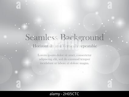 Seamless Abstract Silver Bokeh Background With Lights And Halos. Vector Illustration. Horizontally And Vertically Repeatable. Stock Vector