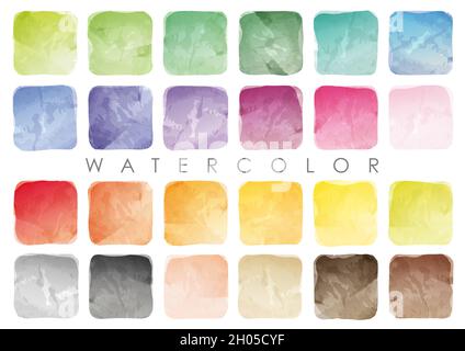 Set Of Watercolor Backgrounds Or Swatches. Vector  Freehand Illustration set Isolated On A White Background. Stock Vector