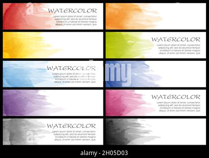 Vector Card Templates Set With Watercolor Paintings And Text Space Isolated On A Dark Background. Stock Vector