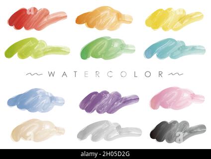 Set Of Watercolor Backgrounds Or Swatches. Vector  Freehand Illustration set Isolated On A White Background. Stock Vector