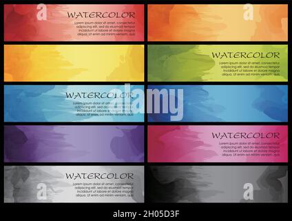 Vector Card Templates Set With Watercolor Paintings And Text Space Isolated On A Dark Background. Stock Vector