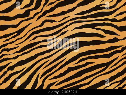 Horizontally And Vertically Repeatable Tiger Skin Seamless Vector Illustration. Exotic Animal Skin Pattern With Black Stripes. Stock Vector