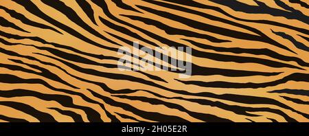 Horizontally And Vertically Repeatable Tiger Skin Seamless Vector Illustration. Exotic Animal Skin Pattern With Black Stripes. Stock Vector