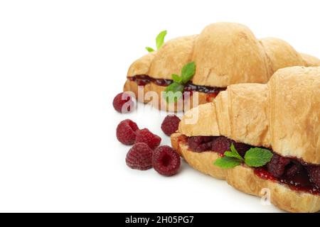 Croissants with raspberry jam isolated on white background Stock Photo