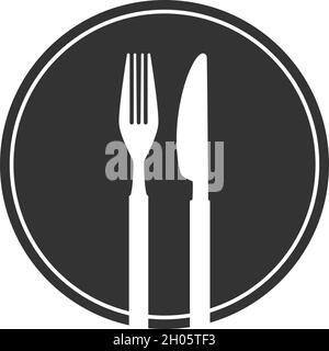 stylized plate with fork and knife, vector illustration Stock Vector