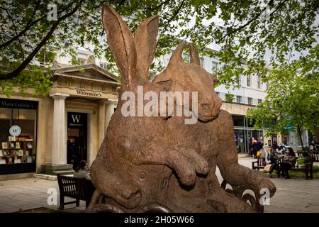 UK, Gloucestershire, Cheltenham, The Promenade, Sophie Ryder’s Hare and Minotaur sculpture Stock Photo