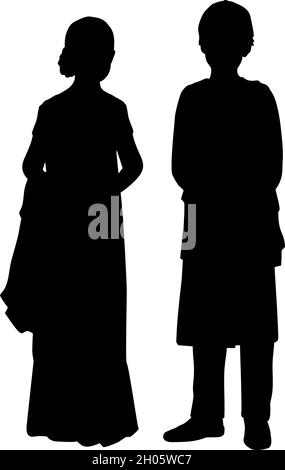 Silhouettes boy and girl indian children. Happy Raksha Bandhan. Indian ...