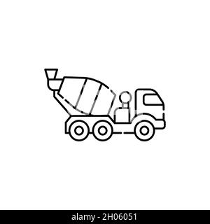 Concrete truck sign olor line icon. Road construction. Pictogram for web page, mobile app, promo. UI UX GUI design element. Editable stroke. Stock Vector