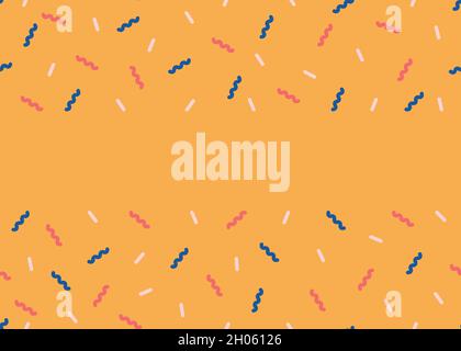 Confetti background. Vector illustration with copy space. White, pink and blue confetti on bright yellow backdrop. Minimal style Stock Vector