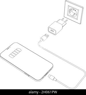 Vector electric wall socket with disconnected mobile phone charger Stock Vector