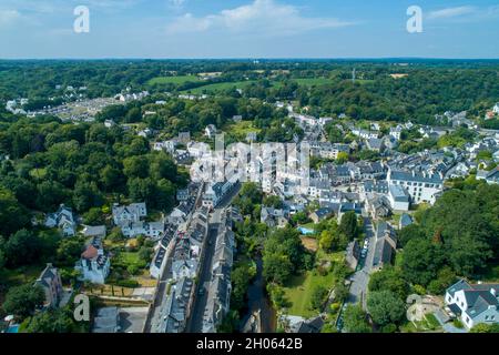 Pont Aven (Brittany, north western France): aerial view of the town from the marina, by the Aven river, south of the Finistere department Stock Photo