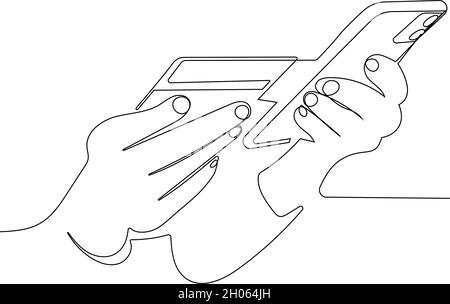 close up female hands holding credit card and smartphon Stock Vector