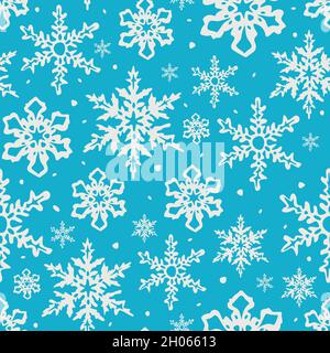 Vector seamless pattern with decorative snoflakes. Pattern with hand drawn snowflakes. Stock Vector