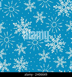 Vector seamless pattern with different shapes and sizes snowflakes. Christmas and New Year design. Stock Vector