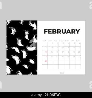 Desk calender 2022 design, February month template, Calendar 2022 template, planner, simple, Wall calendar design, week starts on sunday, printing Stock Vector