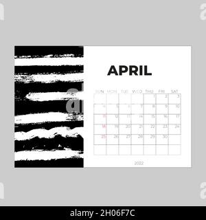 Calendar 2022 design, April month template, desk calendar 2022 layout, advertisement, printing,  Stock Vector