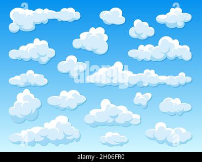 Various round clouds with shadow on blue gradient background. Summer ...