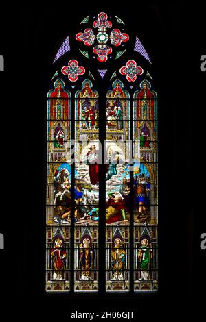 This is one of the stained glass windows of the Cologne Cathedral May 16, 2013 in Cologne, Germany. Stock Photo