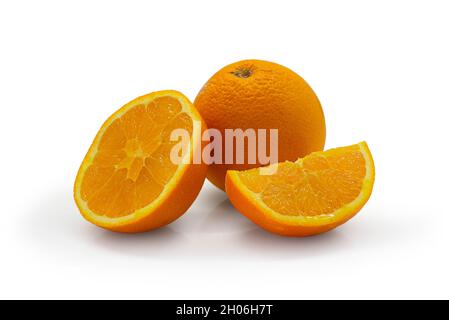 Fresh orange and slices isolated on white background Stock Photo