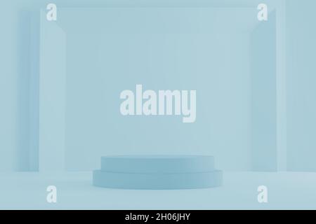 Cosmetic podium product minimal scene with platform teal background 3d render. Display stand for pastel blue mint green color mock up. Show beauty bac Stock Photo