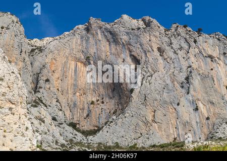 majestic rock formation and abstract texture in the beautiful mediterranean mountain landscape in Spain Stock Photo