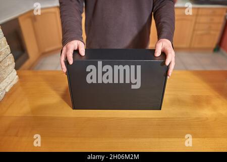 Hardware shop counter seller shoing box Stock Photo