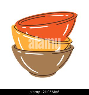 Illustration of bowls stack. Stylized kitchen and restaurant utensil. Stock Vector