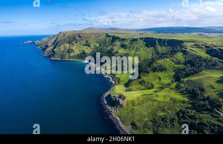 Aerial view from Benmore over Murlough Bay towards Torr Head, County Antrim, Northern Ireland Stock Photo