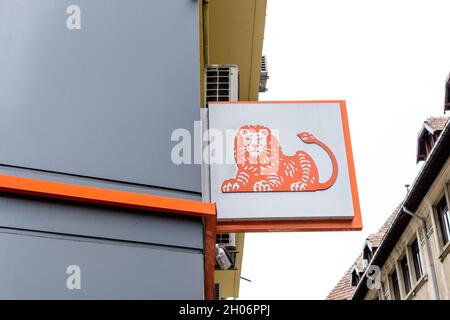 Bucharest, Romania - June 6, 2020: Entry sign with logo for ING Bank in downtown Stock Photo