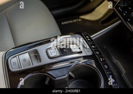 MOSCOW, RUSSIA - AUGUST 27, 2021 Hyundai Tucson Fourth generation NX4. Compact crossover SUV. Interior detail close up view. Stock Photo